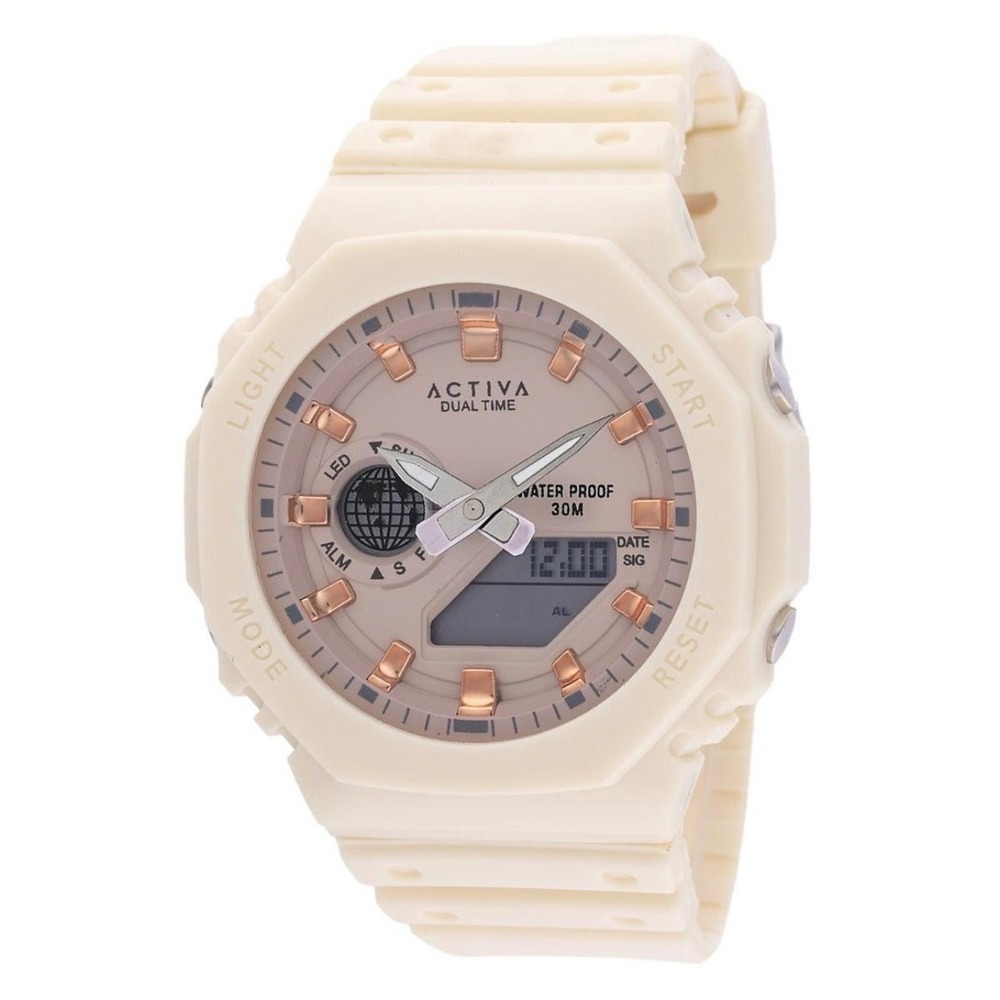 Activa by Invicta Men Dual Time Digital Analog Watch Cream Rose Gold
